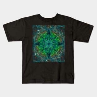 Green Heart chakra Sacred geometry stained glass Mosaic Kids T-Shirt